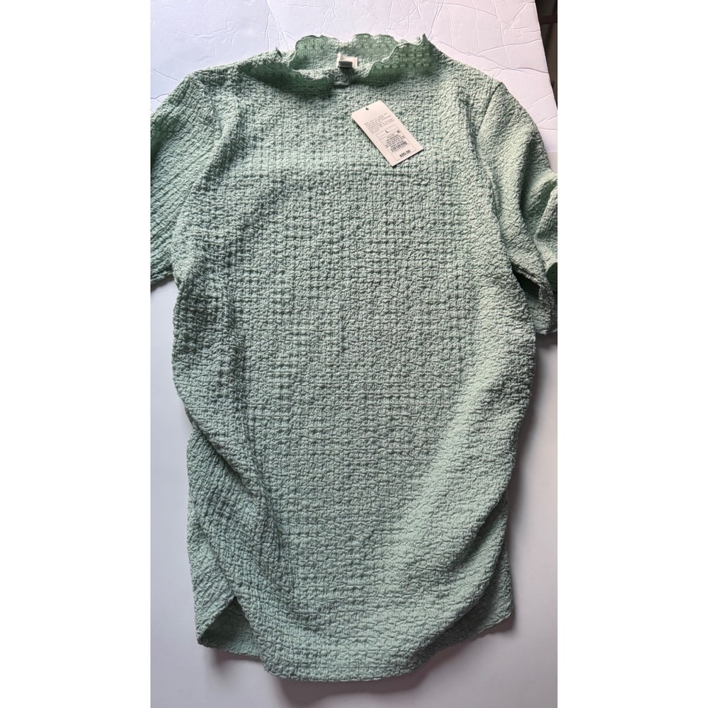 A New Day Light Green Textured Mock Neck Lettuce Edge Top L G9K045